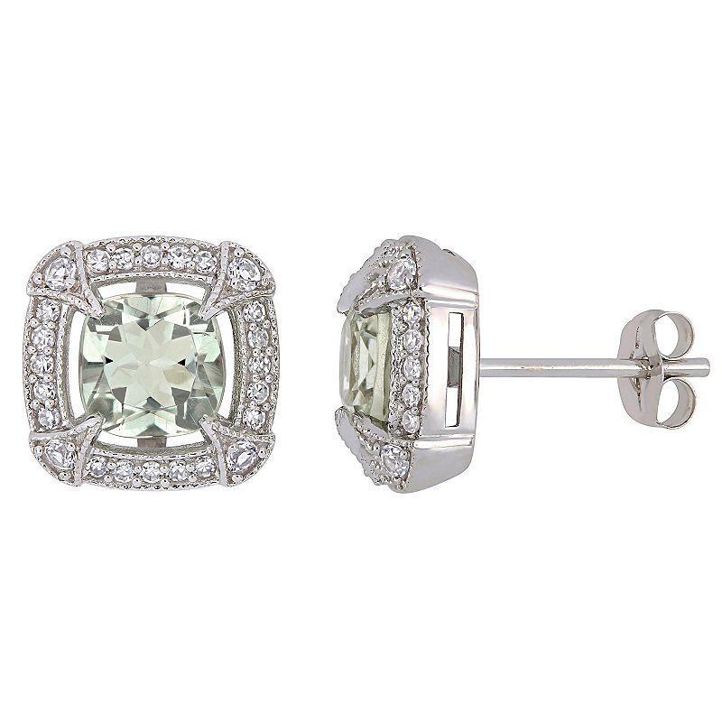 Stella Grace 10k White Gold Green Quartz, White Sapphire & 1/5 Carat T.W. Diamond Halo Stud Earrings, Womens, 10k Whgold Product Image