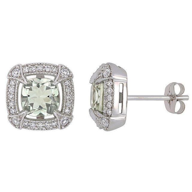 Stella Grace 10k White Gold Green Quartz, White Sapphire & 1/5 Carat T.W. Diamond Halo Stud Earrings, Womens Product Image