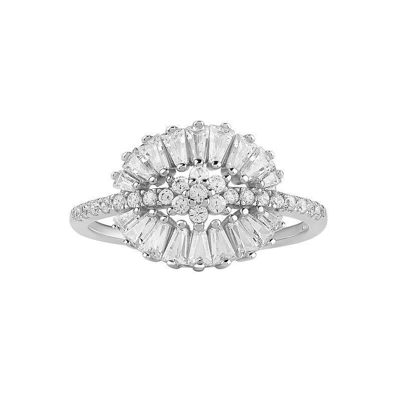 PRIMROSE Sterling Silver Cubic Zirconia Flower Ring, Womens Grey Product Image