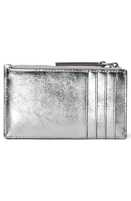 TORY BURCH Kira Metallic Diamond Quilt Zip Card Case In Silver Product Image