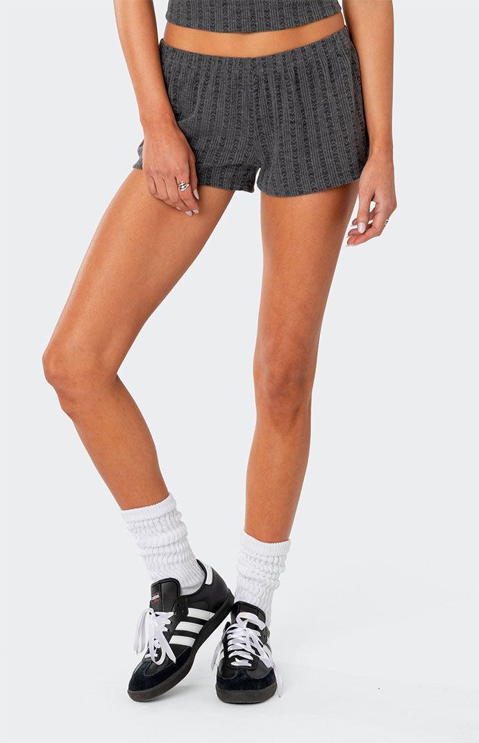 Edikted Womens Irene Low Rise Pointelle Micro Shorts - Graymall Product Image