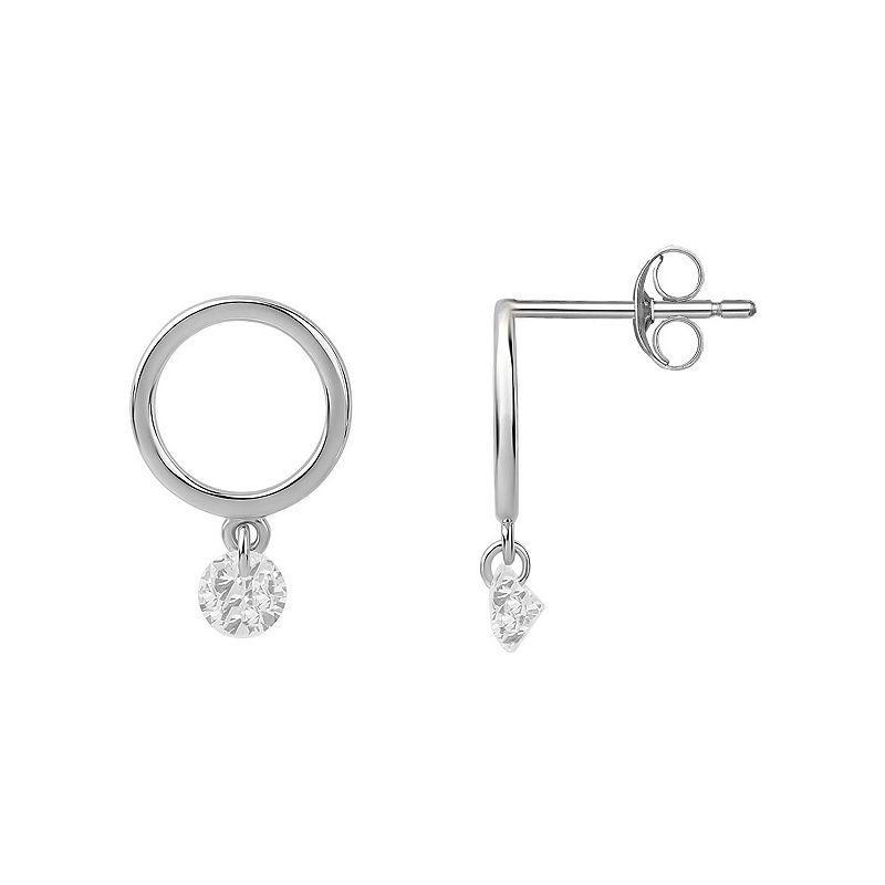 PRIMROSE Sterling Silver Open Circle Cubic Zirconia Drop Earrings, Womens, Silver Tone And Clear Product Image