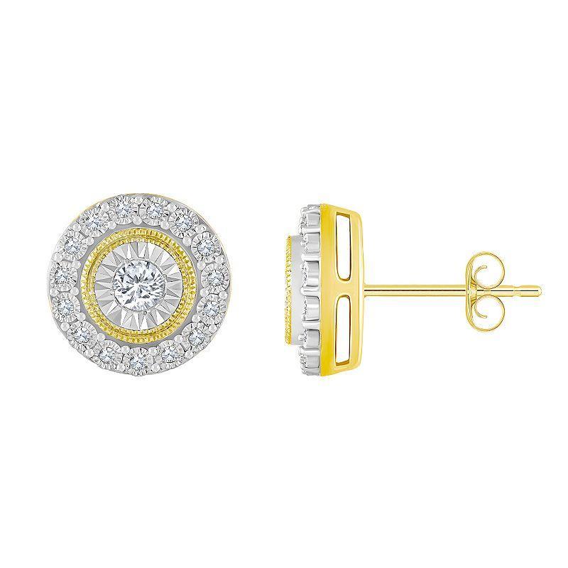 14k Gold 1/5 Carat T.W. Diamond Round Halo Stud Earrings, Womens, White Product Image