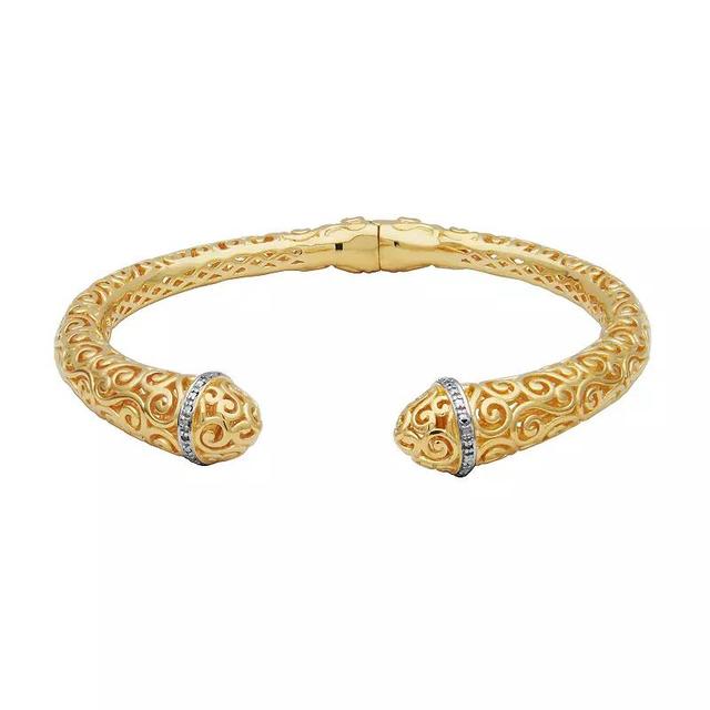 18k Gold Over Silver Diamond Accent Cuff Bracelet, Womens Gold Tone Product Image