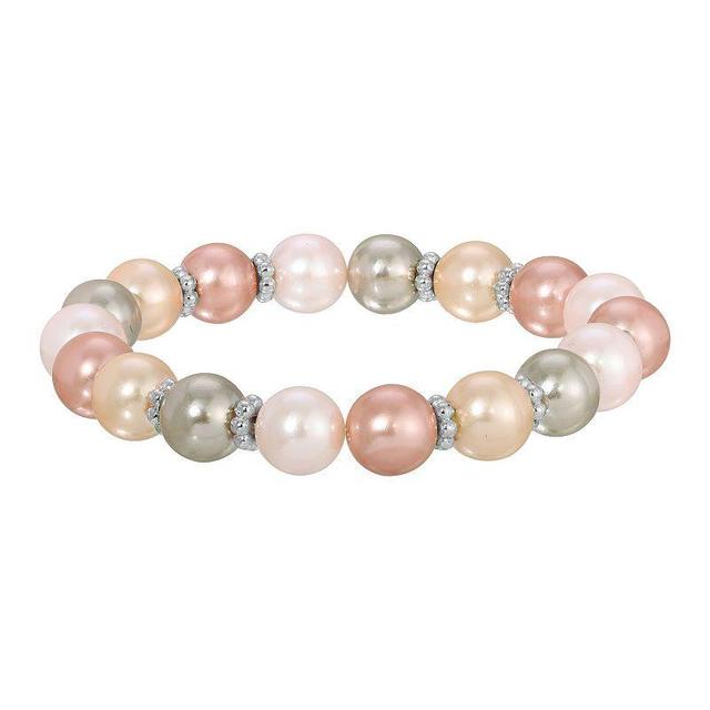 1928 Silver Tone Multi Color Simulated Pearl Stretch Bracelet, Womens Product Image