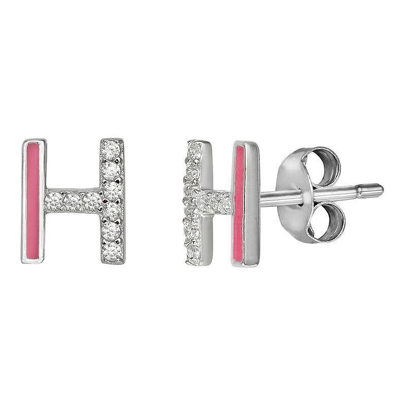 PRIMROSE Sterling Silver Cubic Zirconia Initial Stud Earrings, Womens, Pink J Product Image