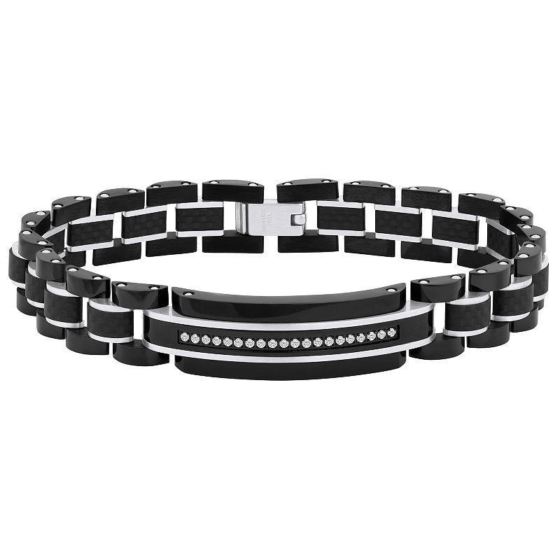 Mens Two-Tone Stainless Steel & Carbon Fiber Cubic Zirconia Bracelet Two Tone Product Image