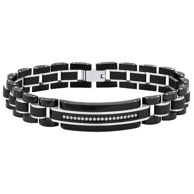 Mens Two-Tone Stainless Steel & Carbon Fiber Cubic Zirconia Bracelet White Product Image