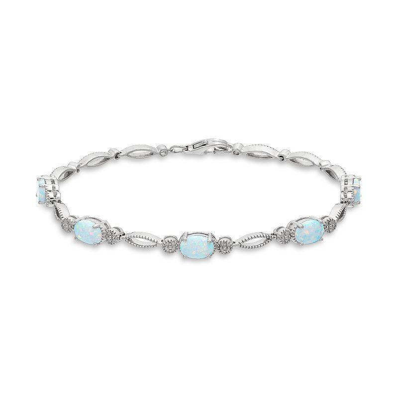 Sterling Silver Lab-Created Opal Bracelet, Womens Product Image