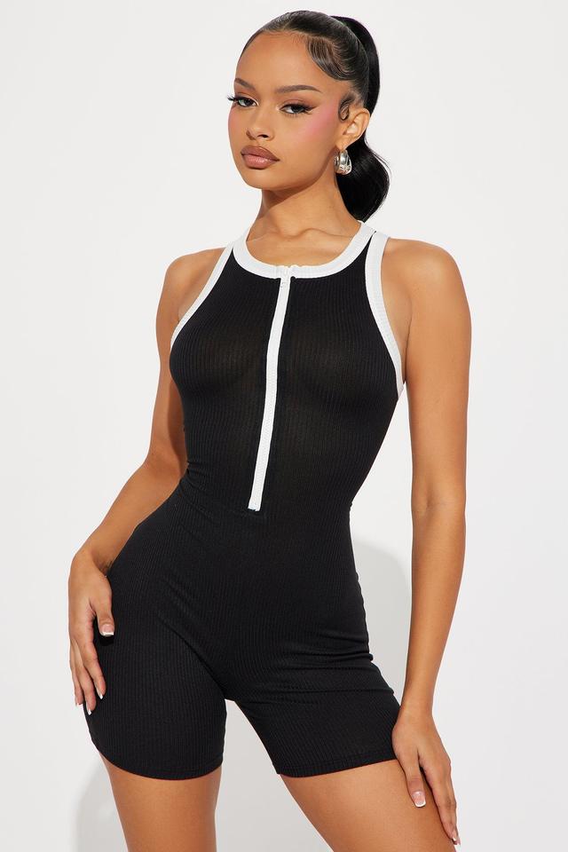 Big Time Ribbed Romper - Black Product Image