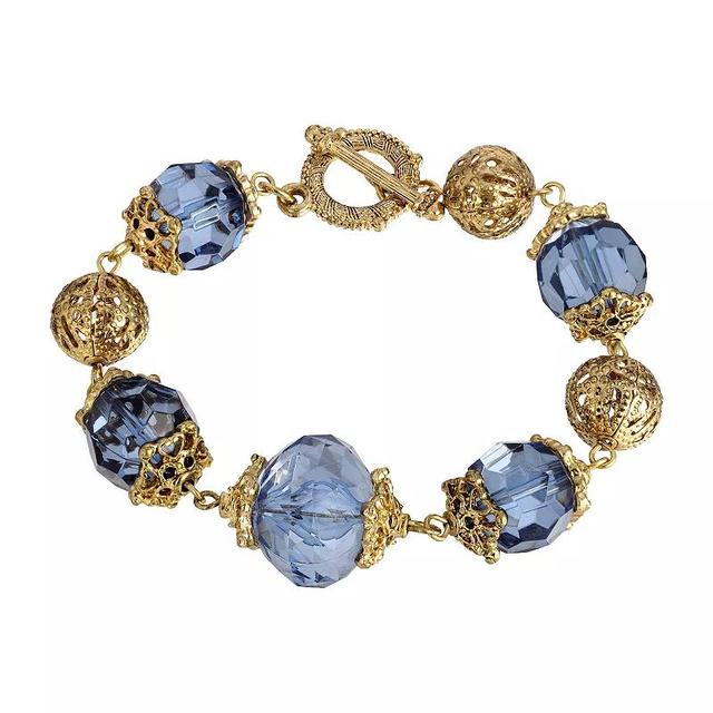 1928 Gold Tone Blue Beaded Toggle Bracelet, Womens Product Image