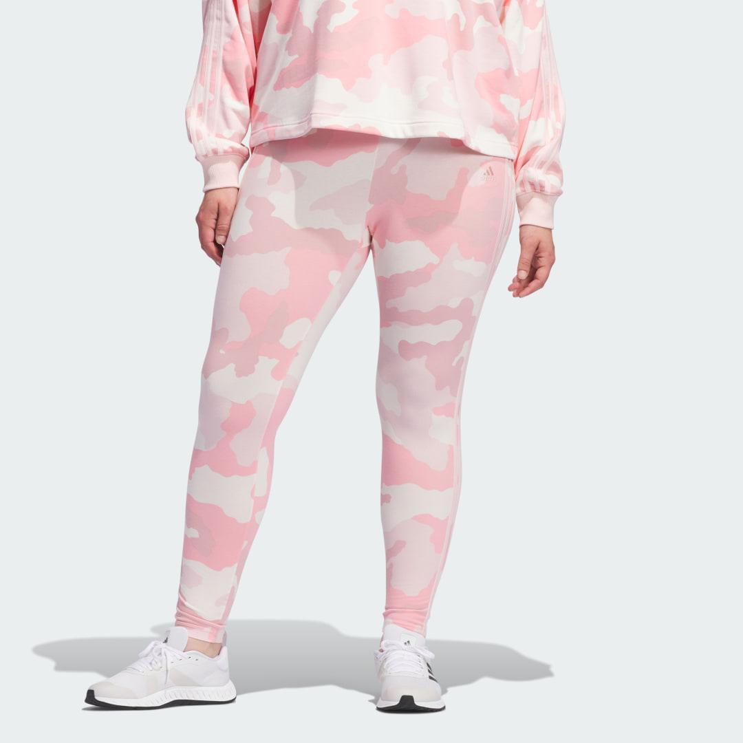 adidas Essentials 3-Stripes Camo Print 7/8 Length Leggings (Plus Size) Sandy Pink 2X Womens Product Image