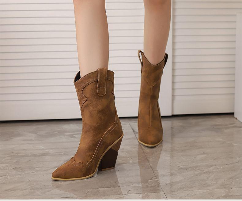 Block Heel Faux Leather Tall Boots Product Image