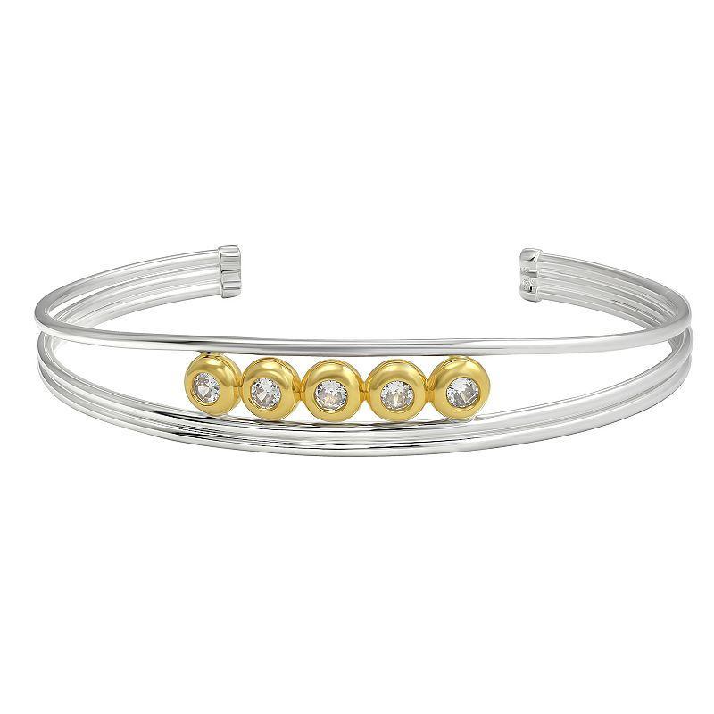 Sterling Silver Two Tone Cuff Bracelet, Womens Product Image