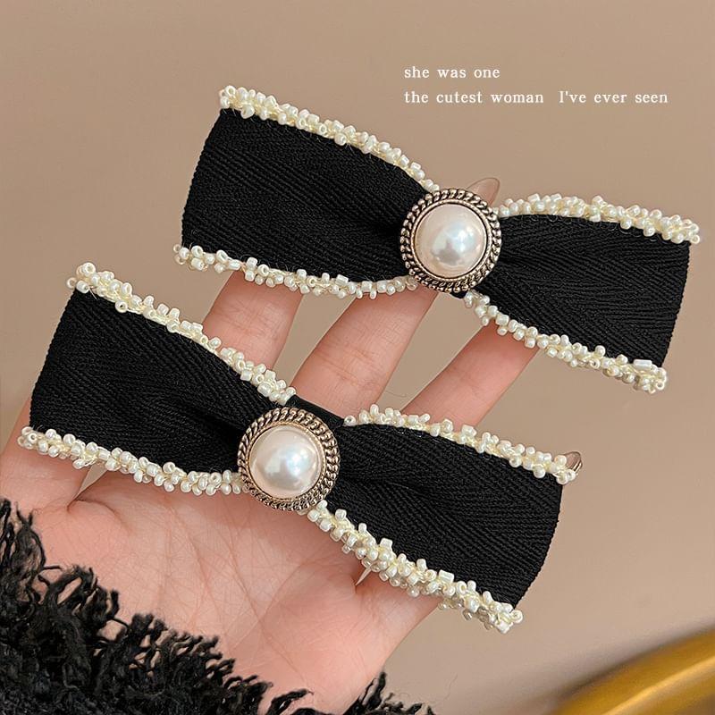 Beaded Faux Pearl Bow Hair Clip / Set Product Image