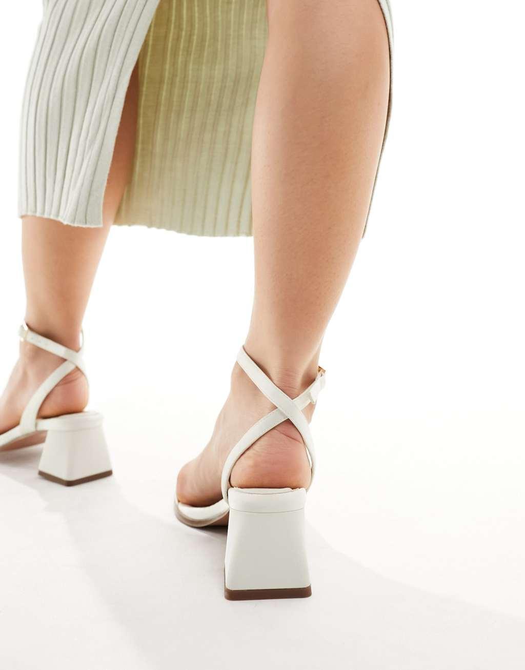 ASOS DESIGN Wide Fit Honeydew mid block heeled sandals in ivory Product Image