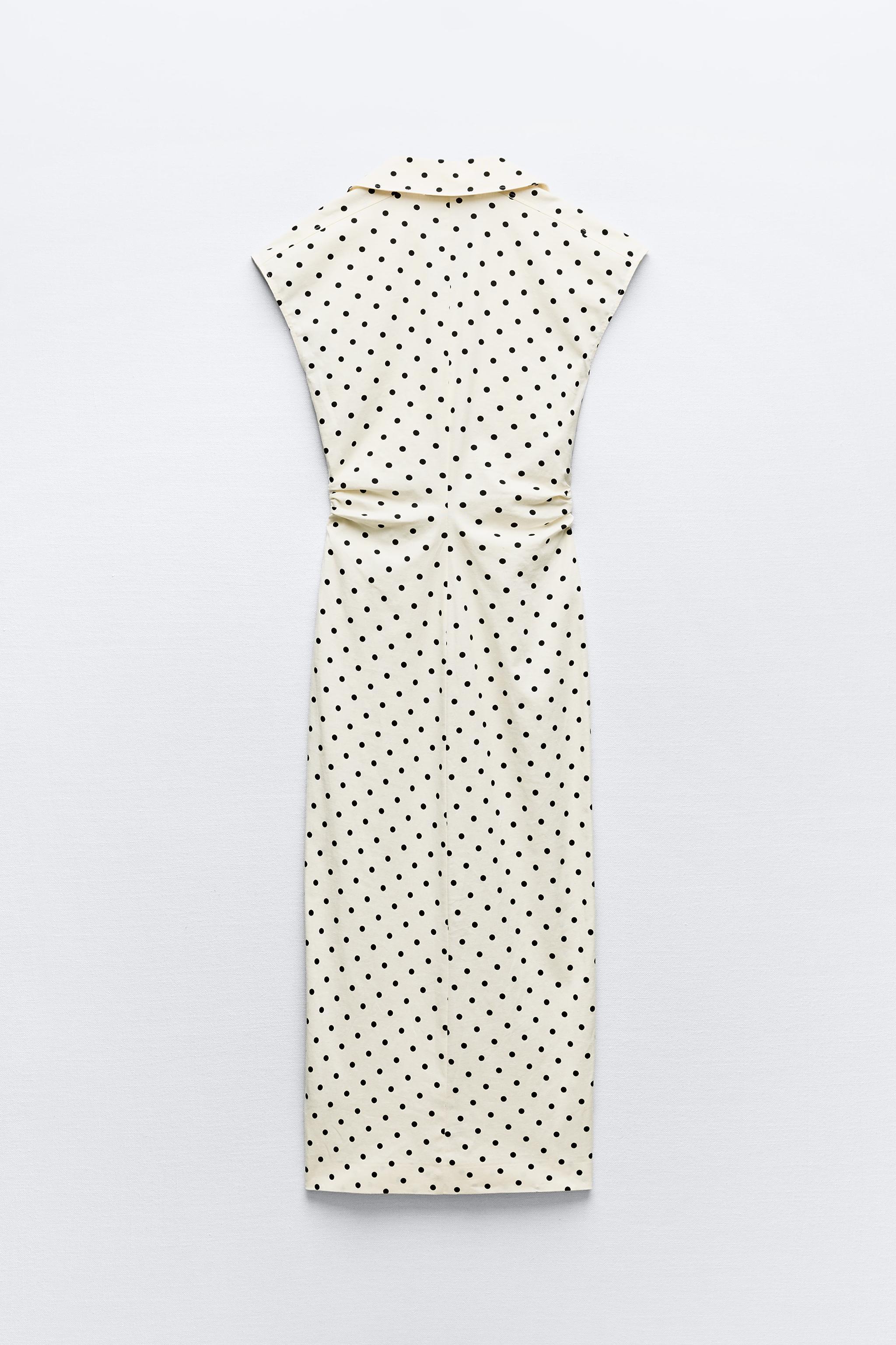 LINEN BLEND POLKA DOT MIDI DRESS Product Image