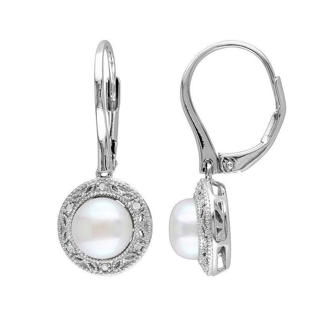 Stella Grace Freshwater Cultured Pearl and Diamond Accent Sterling Silver Drop Earrings, Womens, White Product Image