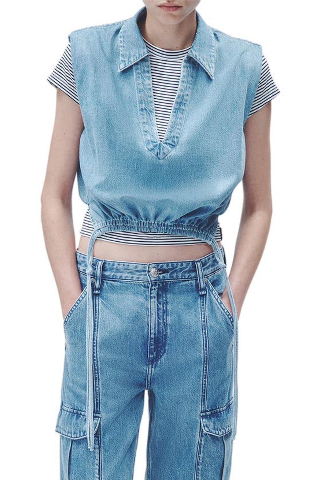 Fiona Ultra Featherweight Sleeveless Denim Crop Top In Billie Product Image