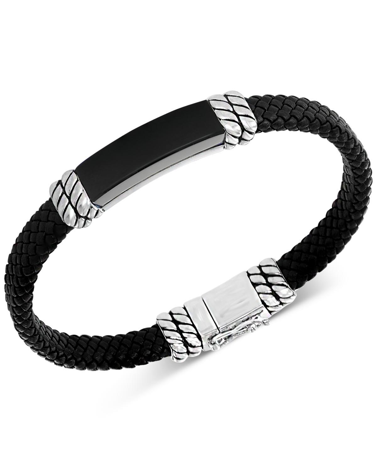 Effy Mens Onyx Leather Braided Bracelet in Sterling Silver (Also in Malachite) Product Image