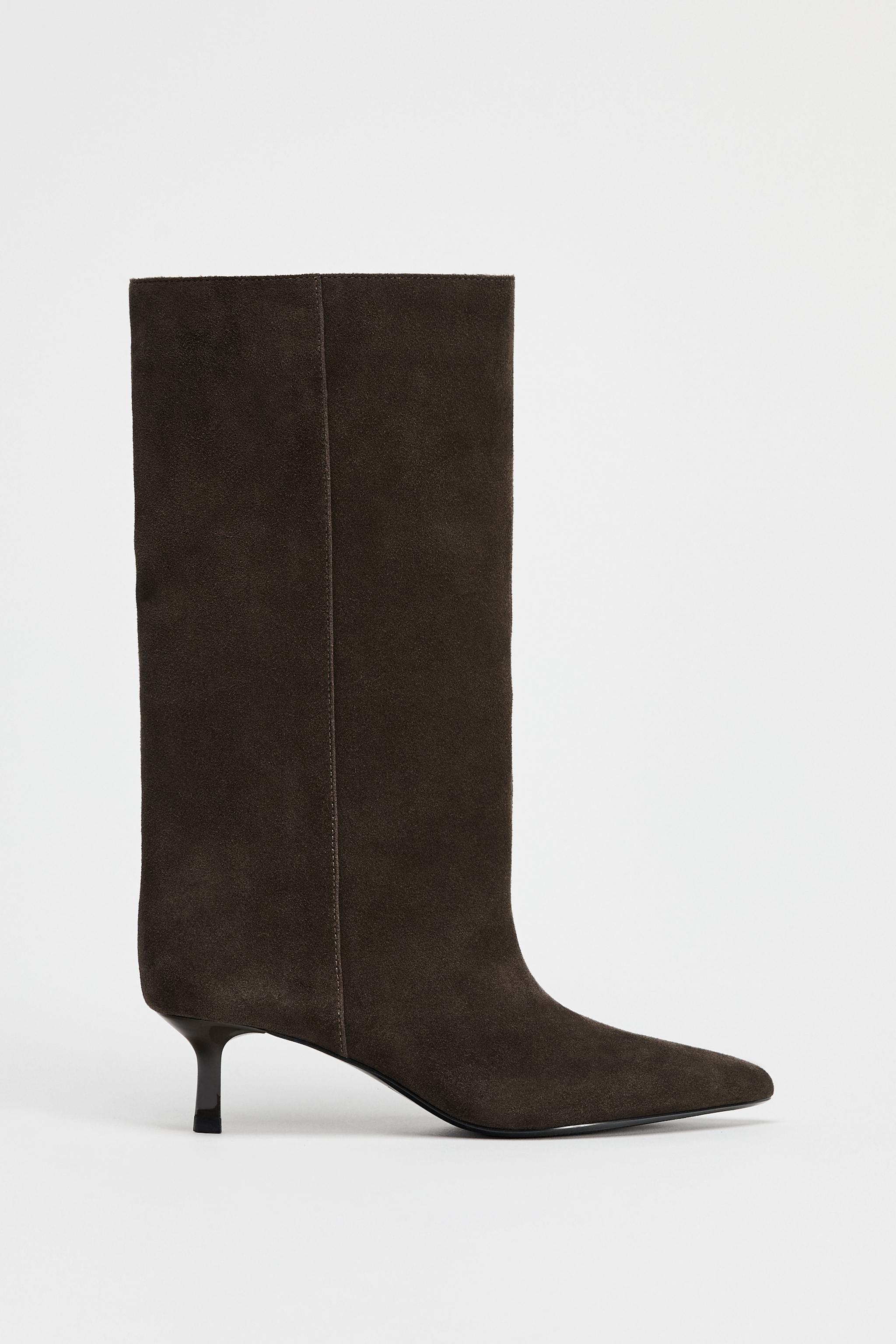 SUEDE WIDE SHAFT ANKLE BOOTS Product Image