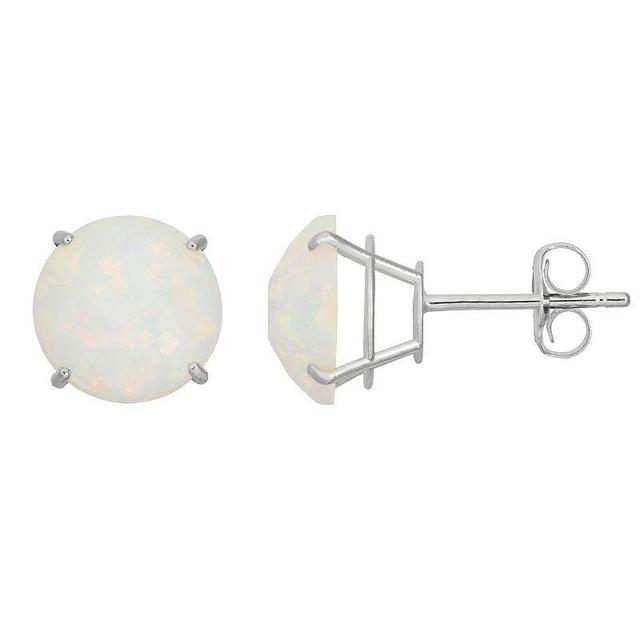 Lab-Created Opal 10k White Gold Stud Earrings, Womens Product Image