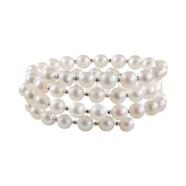 Sterling Silver Freshwater Cultured Pearl Coil Bracelet, Womens Product Image