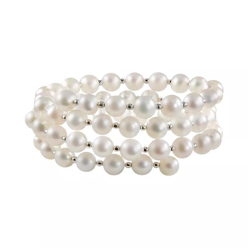 Sterling Silver Freshwater Cultured Pearl Coil Bracelet, Womens Product Image