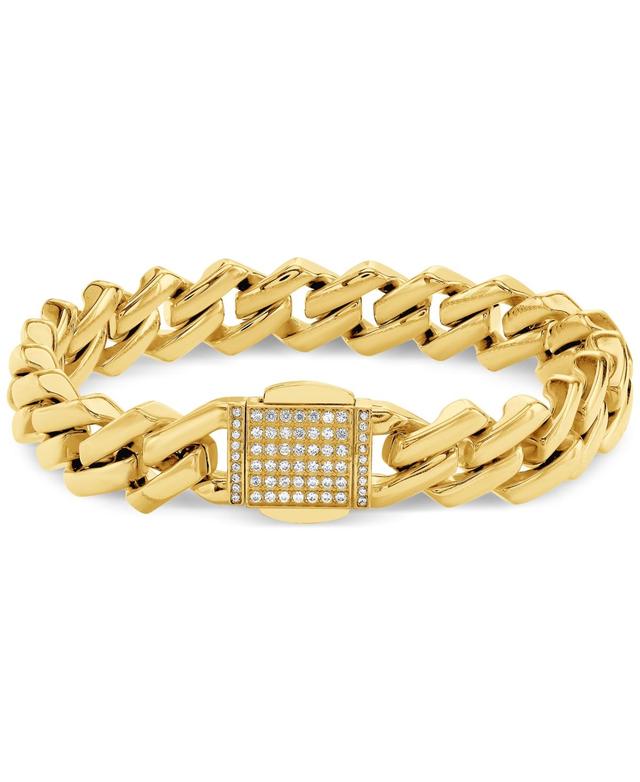 Blackjack Mens Cubic Zirconia-Accented Curb Link Chain Bracelet Ion-Plated Stainless Steel - Gold-Tone Product Image