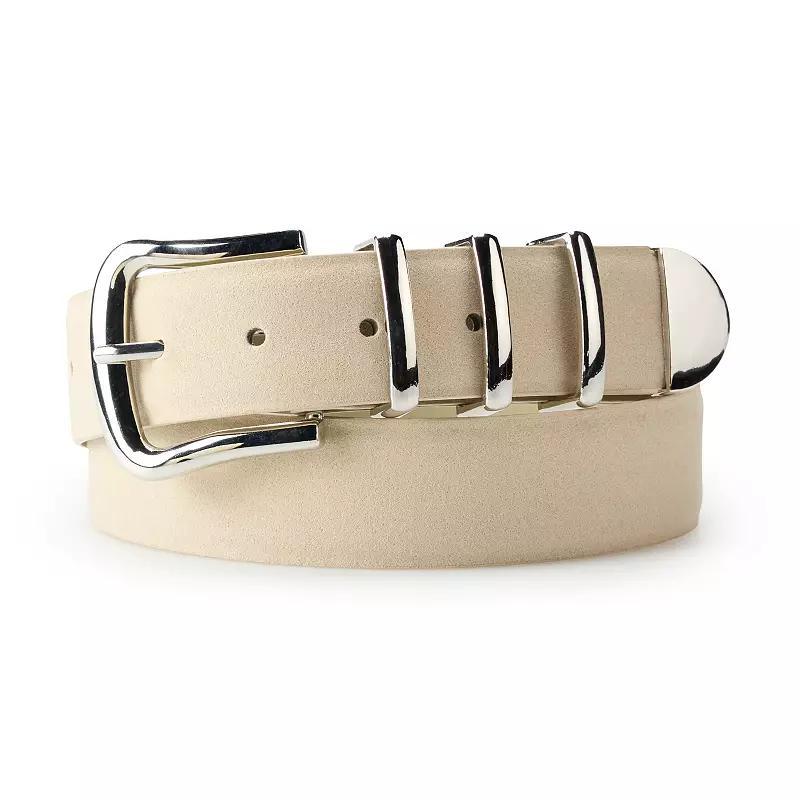 Womens Nine West Triple Metal Loop Harness Pant Belt White Product Image