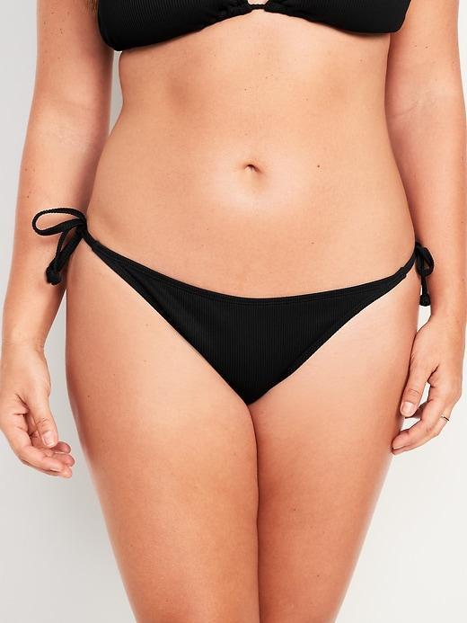 Low-Rise Rib-Knit String Bikini Swim Bottoms Product Image