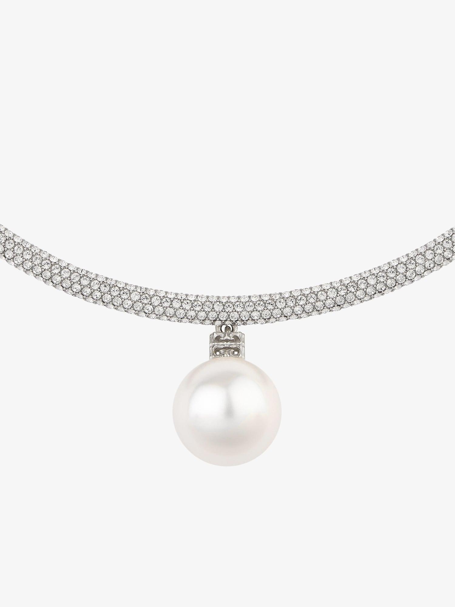 Pearl torque necklace in metal with pearl and crystals Product Image