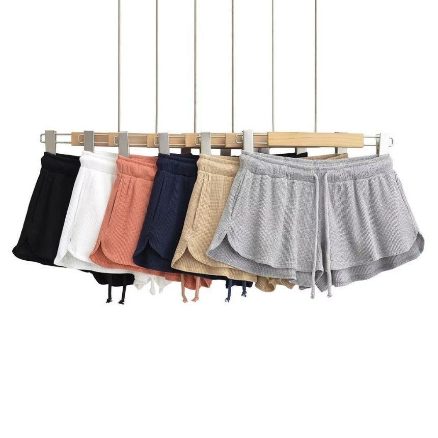 Low Rise Plain Waffle Wide Leg Sweat Shorts Product Image