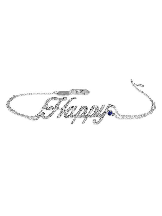 Womens Sentiments 18K White Gold, 0.43 TCW Diamond & Blue Sapphire Happy Bracelet Product Image