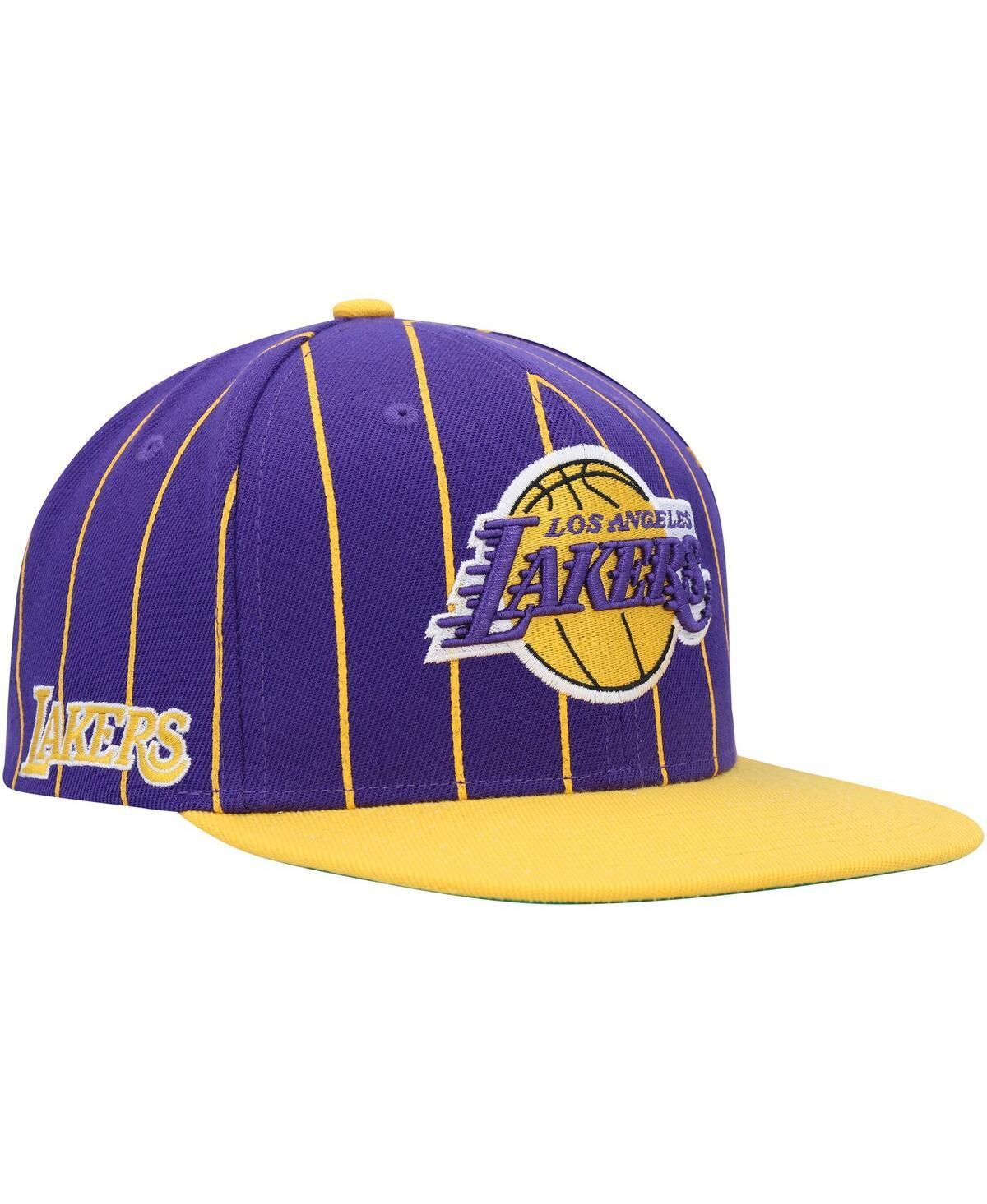 Mens Mitchell & Ness Purple, Gold Los Angeles Lakers Hardwood Classics Pinstripe Snapback Hat Product Image