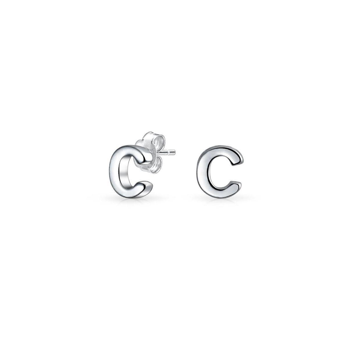 Bling Jewelry Abc Minimalist Geometric Capital Block Alphabet Letter Initial Stud Earrings For Women .925 Sterling Silver Product Image