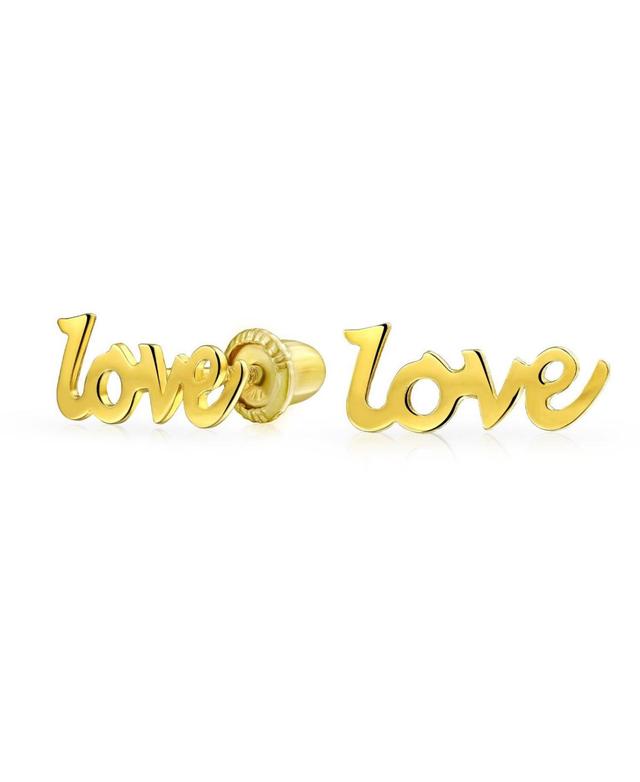 Petite Minimalist Real 14K Yellow Gold Word Symbol Of Love Stud Earring For Women Teen Girlfriend Secure Screw back Product Image