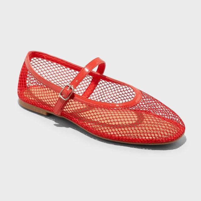 Womens Issa Mesh Mary Jane Ballet Flats with Memory Foam Insole - A New Day Red 11 Product Image