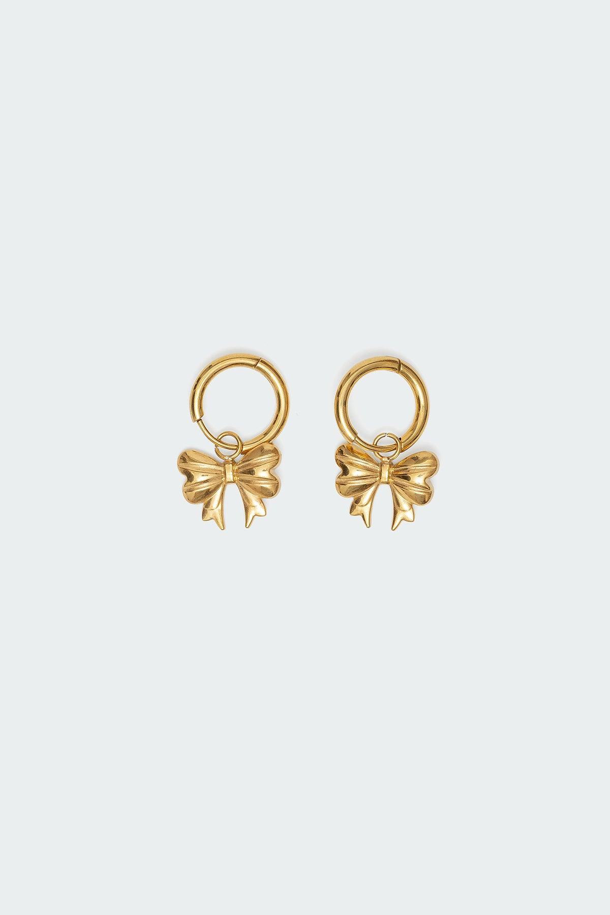 Bow Charm Hoop Earrings Product Image