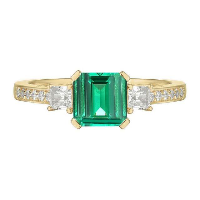 14k Gold Over Silver Lab-Created Emerald & Lab-Created White Sapphire Ring, Womens Gold Tone Product Image