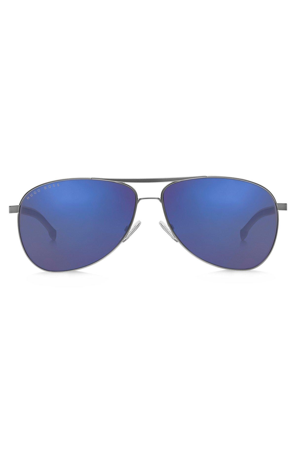 Sporty metal sunglasses with blue accents Product Image