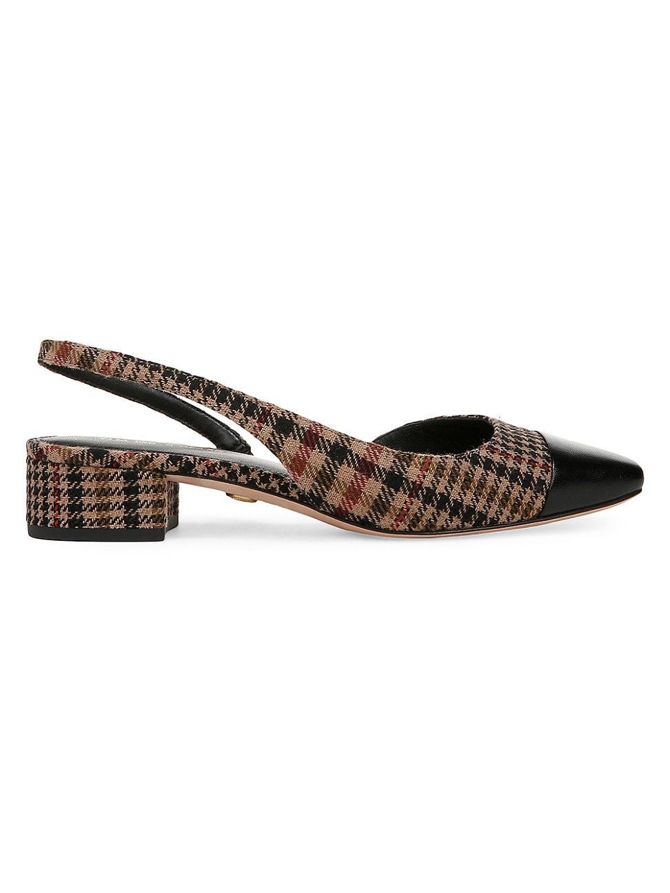 Womens Cecile Leather Cap-Toe Plaid Slingback Pumps Product Image