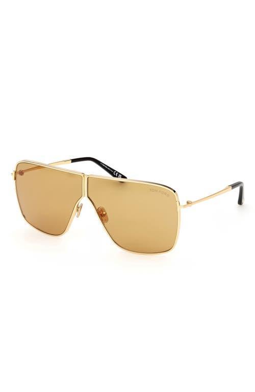 TOM FORD Huxley 68mm Oversize Navigator Sunglasses In Shiny Deep Gold/amber Product Image