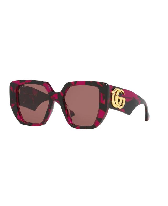 Gucci Womens Generation 54mm Havana Square Sunglasses - Spotted Havana Black/Fuchsia Product Image