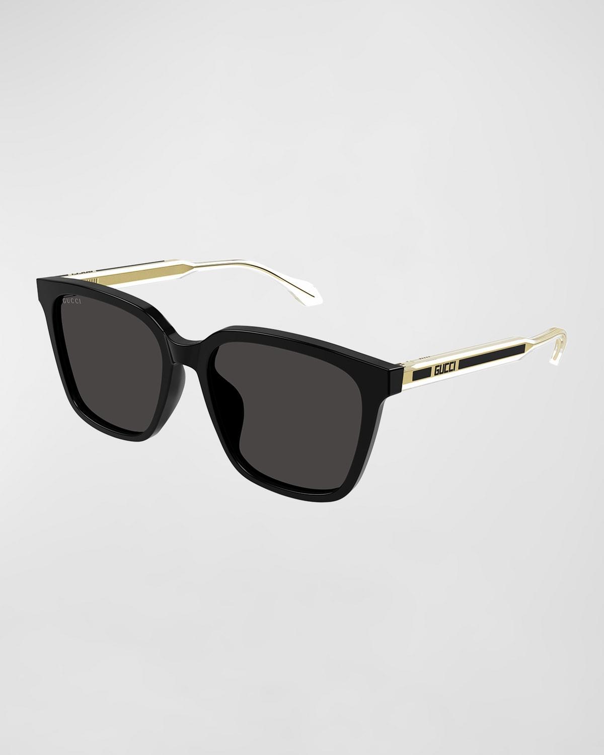 Gucci Men's Temple-Logo Rectangle Sunglasses - SHINY BLACK Product Image