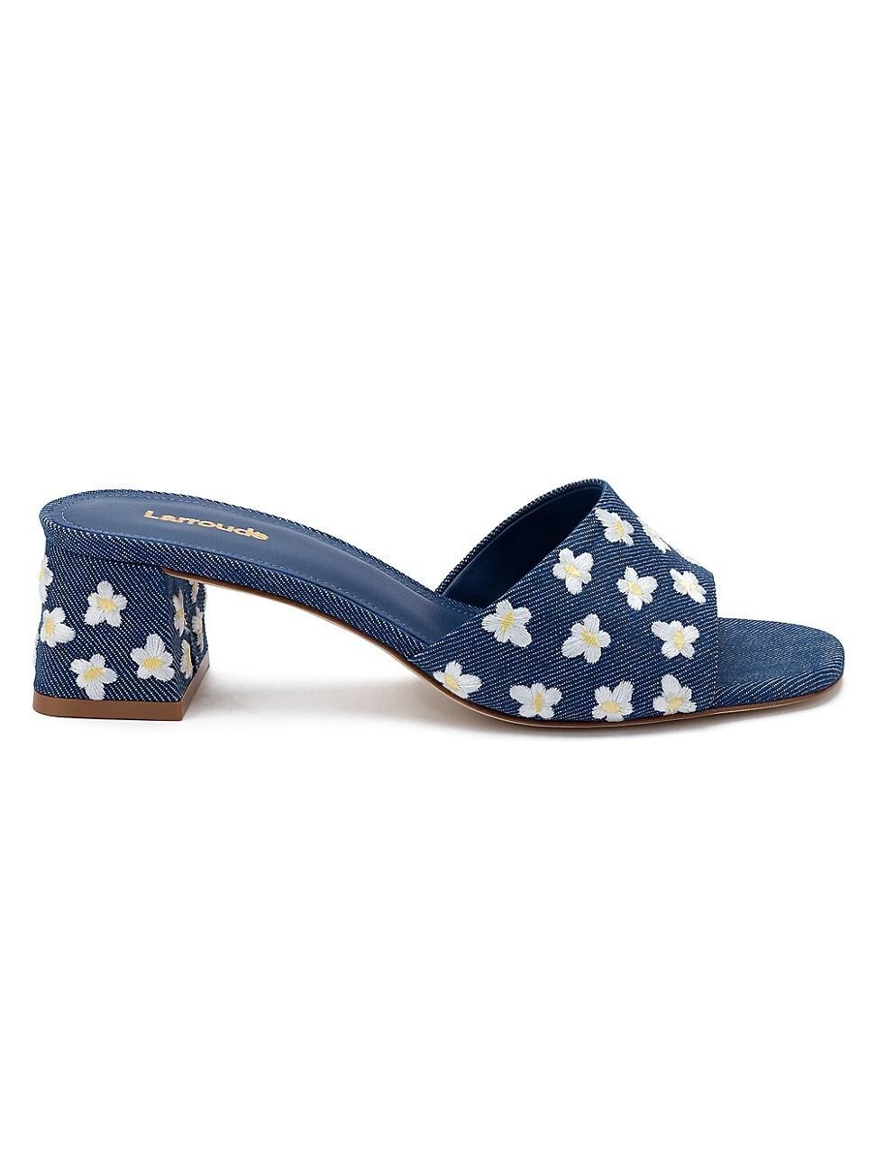 Womens Brigitte 45MM Flower-Embroidered Denim Mules Product Image