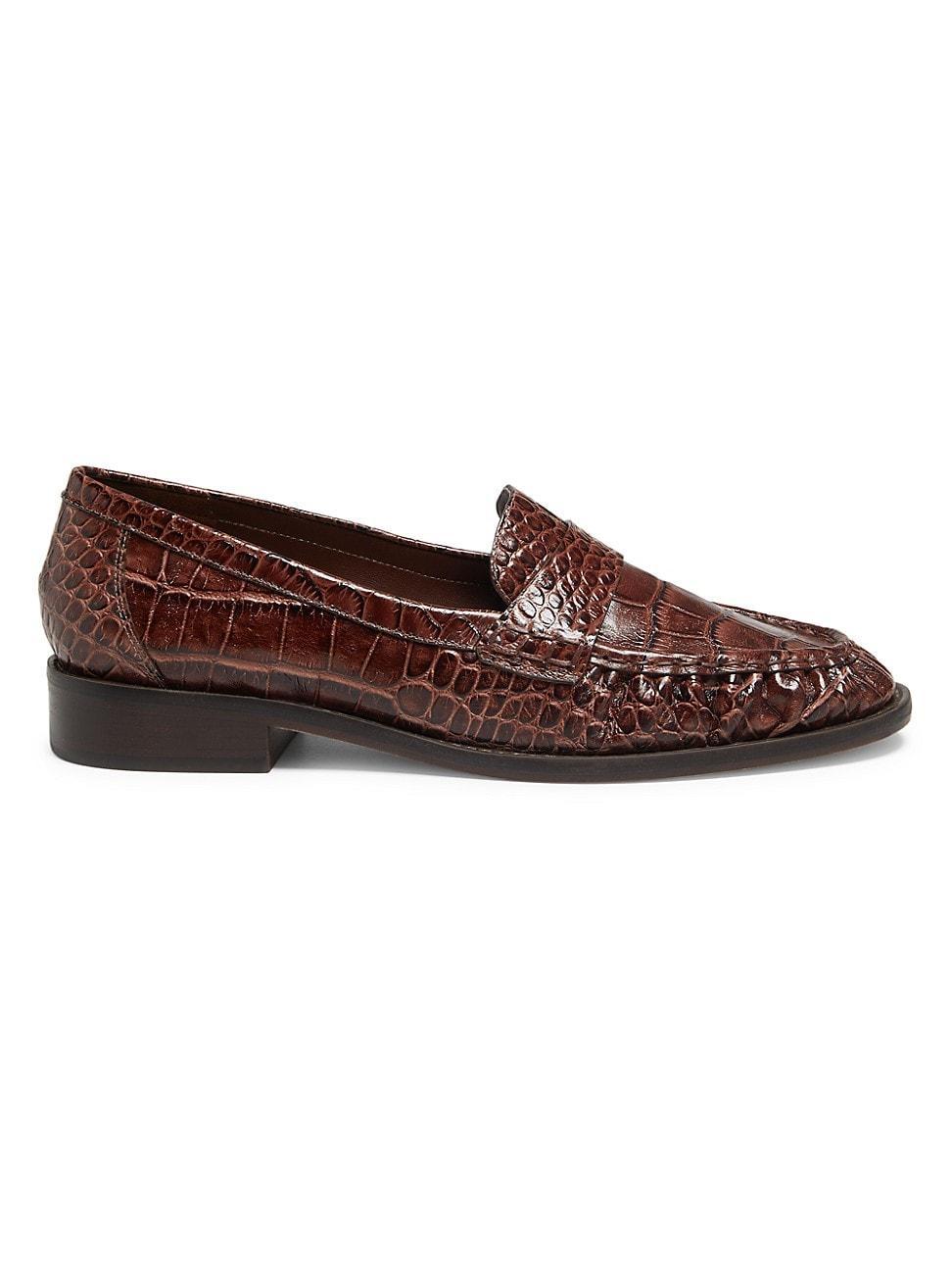 Womens Classic Crocodile-Embossed Loafers product image