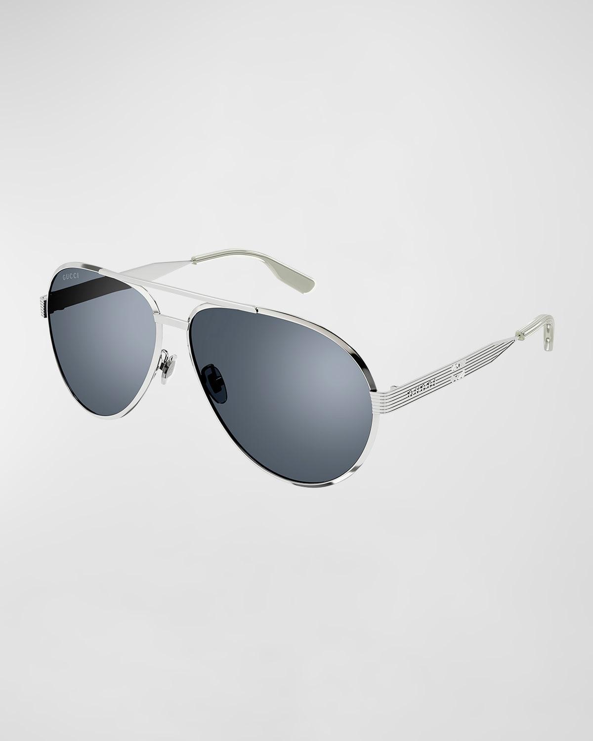 Men's Double-Bridge Metal Aviator Sunglasses Product Image