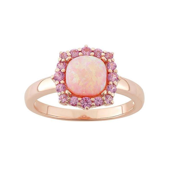 Lab-Created Pink Opal & Lab-Created Pink Sapphire 18k Rose Gold Over Silver Square Halo Ring, Womens Product Image