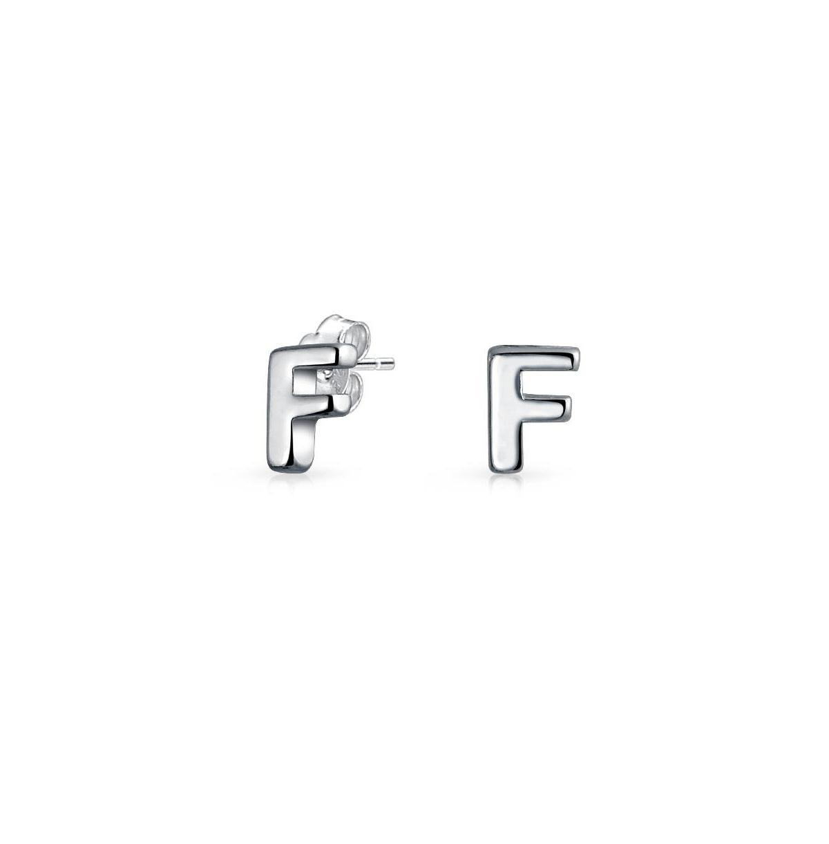 Bling Jewelry Abc Minimalist Geometric Capital Block Alphabet Letter Initial Stud Earrings For Women .925 Sterling Silver Product Image